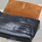 Saint Laurent Reversible Kate Medium In Crocodile-Embossed Leather Black